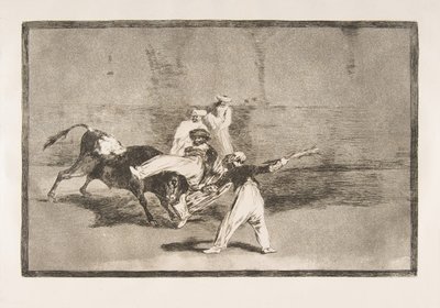 Tablica 8 Tauromaquia: Maur złapany przez byka na ringu, 1816. autorstwa Francisco de Goya
