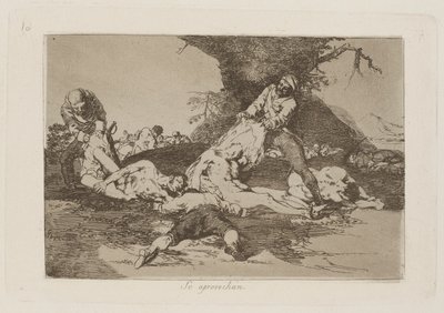 Se aprovechan (Korzystają z nich), pl. 16 z cyklu Los desastres de la guerra (Klęski wojny) autorstwa Francisco de Goya