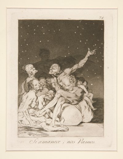 Si amanece, nos vamos (Gdy skończy się dzień, odejdziemy), pl. 71 z cyklu Los caprichos autorstwa Francisco de Goya