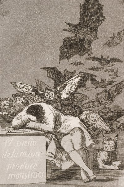 Sen rozsądku rodzi potwory (nr 43) z Los Caprichos autorstwa Francisco de Goya