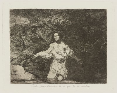 Smutne przeczucia tego, co ma nadejść. (Smutne przeczucia tego, co się wydarzy), pl. 1 z serii Katastrofy wojny autorstwa Francisco de Goya