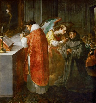 Święty Bonawentura przyjmuje komunię od anioła ... autorstwa Francisco Herrera