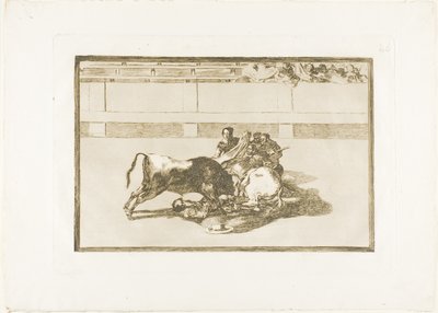 Picador jest bez konia i spada pod bykiem, płyta 26 z Sztuki walki byków autorstwa Francisco Jose de Goya y Lucientes