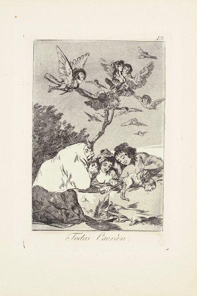 Wszystko upadnie (Todos Caeràn) Płyta 19 z: Los Caprichos autorstwa Francisco Jose de Goya y Lucientes