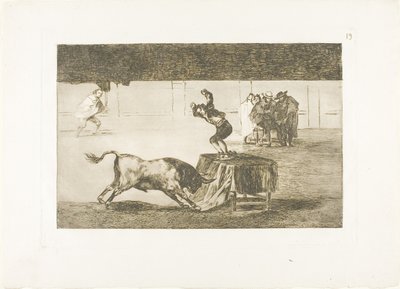 Kolejne jego szaleństwo na tym samym ringu, płyta 19 z Sztuki walki byków autorstwa Francisco Jose de Goya y Lucientes