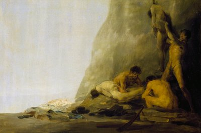 Kanibale przygotowujący swoje ofiary, czyli ciała Jeana de Brebeuf i Gabriela Lallemanta obdzierane ze skóry przez Irokezów w 1649 r., ok. 1800-08 (olej na panelu) autorstwa Francisco Jose de Goya y Lucientes