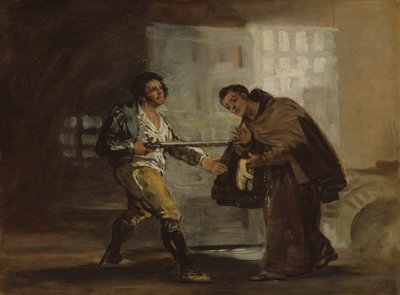 Brat Pedro oferuje buty El Maragato i przygotowuje się do odepchnięcia jego pistoletu autorstwa Francisco Jose de Goya y Lucientes