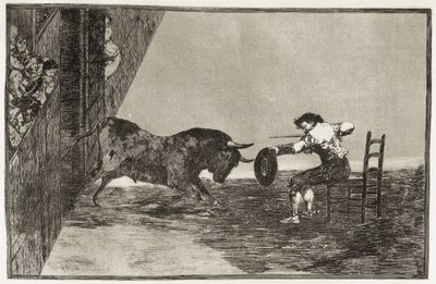 GOYA I LUCIENTES, Francisco de (1746-1828). Odwaga Martincho (prawdopodobnie Antonio Ebassum) na ringu w Saragossie. 1816. (24,9 x 35,7 cm). Tablica 18 „Sztuka walk byków”. Akwaforta. HISZPANIA. MADRYT (WSPÓLNOTA AUTONOMICZNA). Madryt. Biblioteka Narodowa autorstwa Francisco Jose de Goya y Lucientes