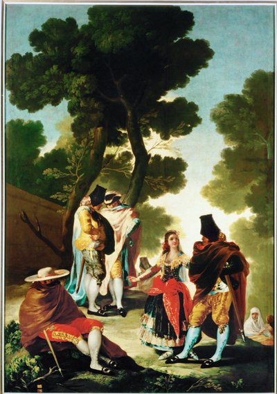La maja y los Embozados - Maja i zamaskowani mężczyźni, rysunek do gobelinu 40-06-09/42 ... (obraz na płótnie) autorstwa Francisco Jose de Goya y Lucientes