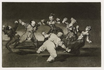 Wesołe szaleństwo (Disparate alegre), płyta 12 z „Los Proverbios”, ok. 1819-24 (akwaforta, akwatinta, lavis, poler, sucha igła i rytownik na papierze) autorstwa Francisco de Goya