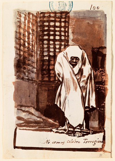 „Nie jedz, sławny Torregiano”: artysta potępia stanowisko Inkwizycji w stosunku do naukowców. Wash rysunek autorstwa Francisco de Goya y Lucientes (1746-1828). 1803-1824. Madryt. Muzeum Prado. autorstwa Francisco Jose de Goya y Lucientes