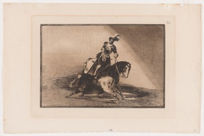 Płyta 10 z La Tauromaquia: Karol V Przebicie byka na ringu w Valladolid, 1816, druk 1876 (akwaforta i akwatinta na papierze czerpanym) autorstwa Francisco Jose de Goya y Lucientes