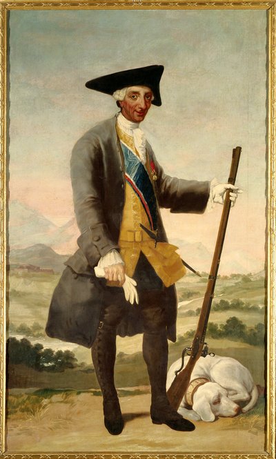 Portret u stóp Karola III (1716-1788) jako myśliwego, syna Filipa V Obraz Francisco de Goya (1746-1828) olej na płótnie autorstwa Francisco de Goya