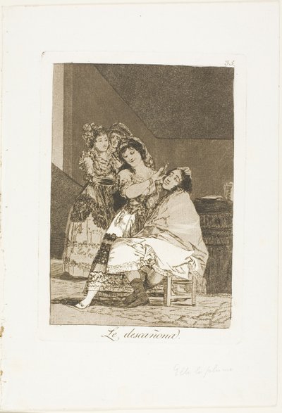 Odziera go runem, płyta 35 z Los Caprichos autorstwa Francisco Jose de Goya y Lucientes