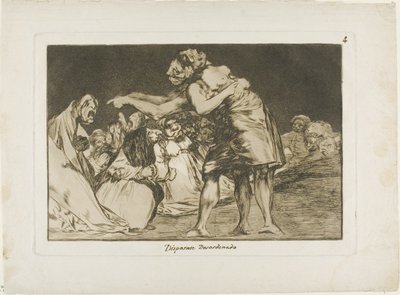 Ta, która jest chora Żona nigdy nie przepuszcza szansy, by to powiedzieć, płyta siódma z Los Proverbios autorstwa Francisco Jose de Goya y Lucientes