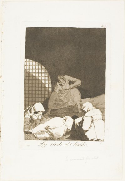 Sleep Overcomes Them, płyta 34 z Los Caprichos autorstwa Francisco Jose de Goya y Lucientes