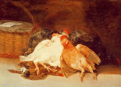 Martwa natura z martwymi kurczakami i wiklinowym koszem (olej na płótnie) autorstwa Francisco de Goya