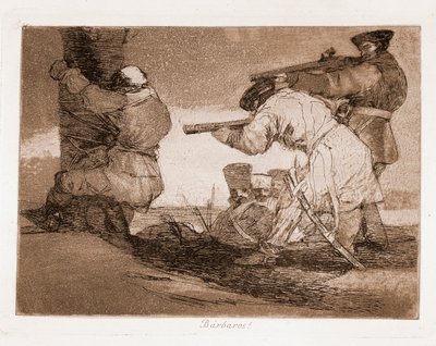 Katastrofy wojny: Barbarzyńcy! (Grawerowanie po rysunku przygotowawczym) autorstwa Francisco de Goya