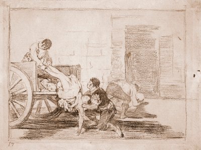 Katastrofy wojny: Samochody na cmentarz (rysunek przygotowawczy) autorstwa Francisco de Goya