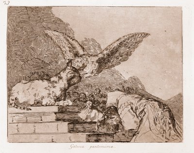 Katastrofy wojny : Cat Pantomima (akwaforta z rysunku przygotowawczego) autorstwa Francisco de Goya