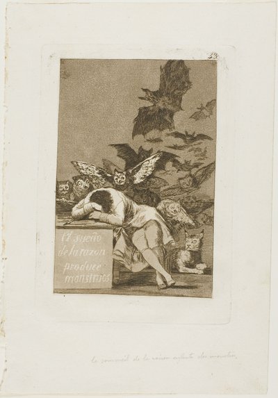 Sen rozumu produkuje potwory, płyta 43 z Los Caprichos autorstwa Francisco Jose de Goya y Lucientes