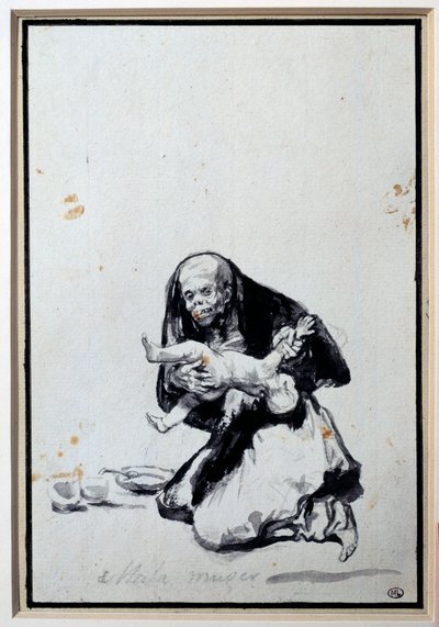 Niewłaściwa kobieta Scena Antropofagii, wiedźma ma dziecko. Szary wash Francisco Goya y Lucientes (1746-1828) Nd. 0,21x0,14 m Paryż, musee du Louvre autorstwa Francisco de Goya