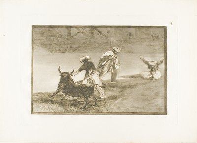 Bawią się innym z peleryną w zagrodzie, płyta czwarta z Sztuki walki byków autorstwa Francisco Jose de Goya y Lucientes