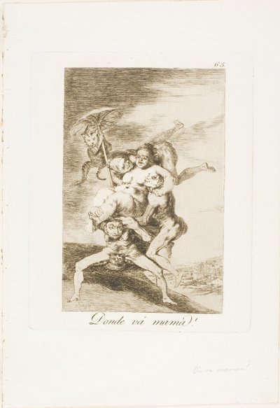 Dokąd idzie Matka?, płyta 65 z Los Caprichos autorstwa Francisco Jose de Goya y Lucientes