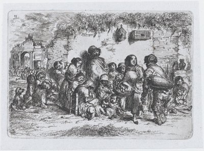 Tablica 11: grupa ludzi w plenerze, z cyklu obyczajów i rozrywek Hiszpanów..., 1850. autorstwa Francisco Lameyer Berenguer