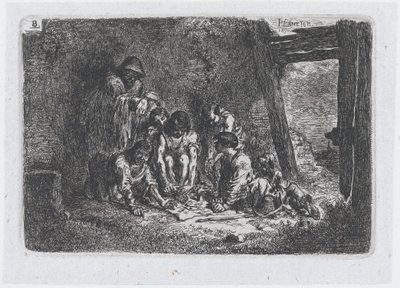 Tablica 8: grupa postaci, z których część gra w grę, z serii obyczajów an..., 1850. autorstwa Francisco Lameyer Berenguer