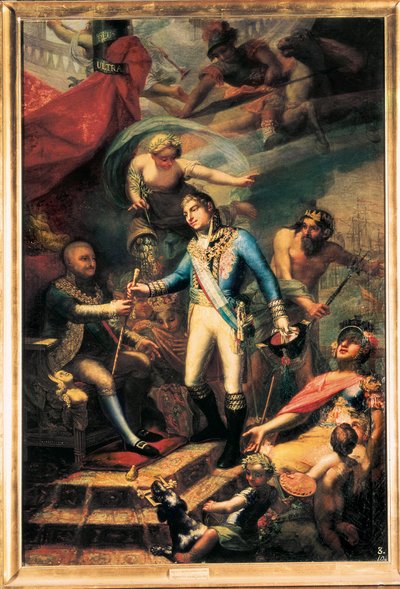 Karol IV z Hiszpanii (1748-1819) mianował Manuela Godoy (1767-1851) admirałem marynarki wojennej autorstwa Francisco Llacer y Valdermont
