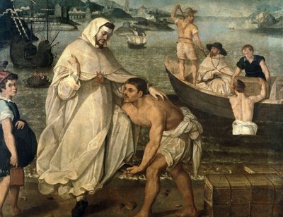 Święty Piotr Nolasque (1189-1256) wyrusza na wolność chrześcijańskich jeńców przetrzymywanych przez mauretańskich piratów i sprzedawanych jako niewolnicy w Afryce (obraz) autorstwa Francisco Pacheco