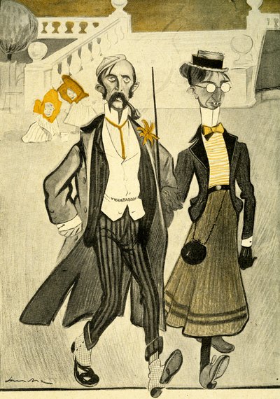 Angielska para we Francji wyśmiewana za ich dziwne wyczucie mody, 1903 autorstwa Francisco Sancha y Lengo