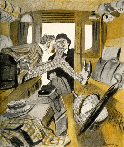 Anglik powstrzymuje Francuza przed zajęciem wolnego miejsca w pociągu, 1903 r. autorstwa Francisco Sancha y Lengo