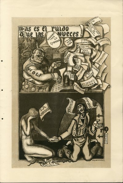 Ilustracja Francisco Sancha Lengo (1874-1936) - Latający liść, ok. 1915 - Wojna 14-18, Agencja Wolff, Język hiszpański, Prasa zagraniczna autorstwa Francisco Sancha y Lengo