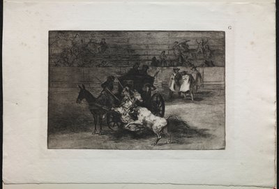 Walki byków: Walka w powozie zaprzęgniętym do dwóch mułów, 1876. autorstwa Francisco de Goya