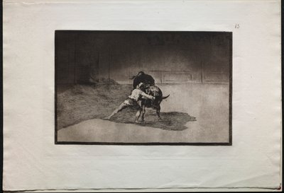 Walki byków: Słynny Martincho umieszcza Banderille grające na byku za pomocą ruchu swojego ciała autorstwa Francisco de Goya