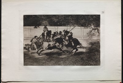 Walki byków: Silny Rendon dźga byka za pomocą Pique, z którego przełęczy zginął na ringu w Madrycie autorstwa Francisco de Goya