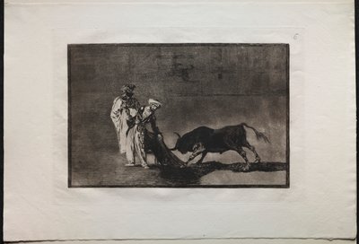 Walki byków: Maurowie odgrywają inną grę na ringu Wzywając byka z Burnous autorstwa Francisco de Goya