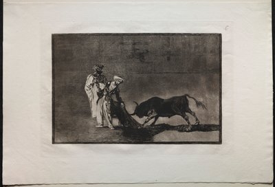 Walki byków: Maurowie odgrywają inną grę na ringu Wzywając byka z Burnous, 1876. autorstwa Francisco de Goya