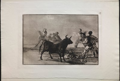 Walki byków: motłoch ściska byka lancami, sierpami, banderillas i innymi broniami, 1876. autorstwa Francisco de Goya