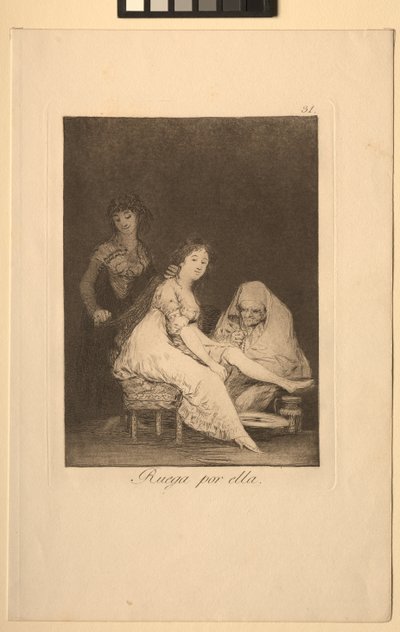 Caprichos: Ona się za nią modli. autorstwa Francisco de Goya