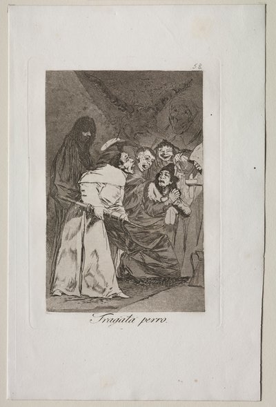 Caprichos: Połknij to, psie!. autorstwa Francisco de Goya