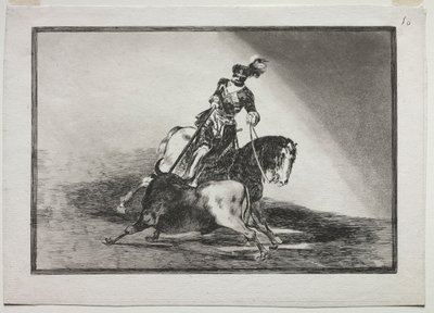 Karol V wbija byka w pierścień w Valladolid, 1815-1816. autorstwa Francisco de Goya