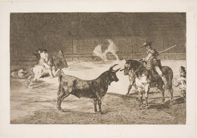 Słynny pikador, Fernando del Toro, prowokuje włócznią byka olme autorstwa Francisco de Goya