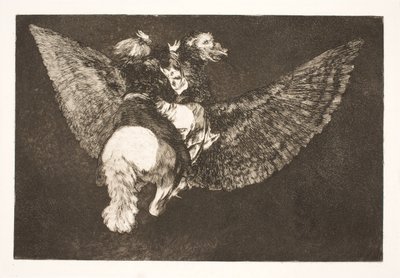 The Flying Folly (Zrezygnuj z przyjaciela, który ukrywa cię pod swoimi skrzydłami i gryzie dziobem) autorstwa Francisco de Goya