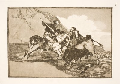 Tak jak dawni Hiszpanie polowali konno na byki na równinach. autorstwa Francisco de Goya