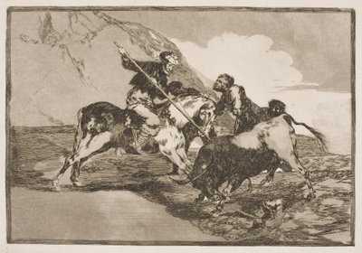 Tak jak dawni Hiszpanie polowali konno na byki na równinach. autorstwa Francisco de Goya