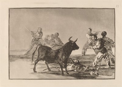 Rabble ścięgno byka z lancami, sierpami, banderillami i innymi ramionami autorstwa Francisco de Goya