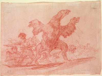 Destres of the war: „” Mięsożerny sęp”” Reprezentacja zwolenników monarchii Ferdynanda VII w Hiszpanii jako zwierzęta. Rysunek przygotowawczy wykonany czerwonym ołówkiem do akwaforty nr 76 autorstwa Francisco de Goya y Lucientes (1746-1828). 1810-1812. Mad autorstwa Francisco de Goya